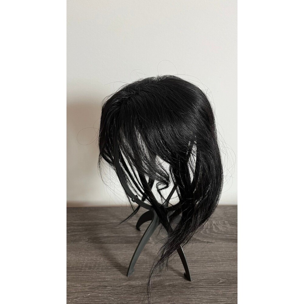 100% Human Hair Topper Handmade Black Clip-In Crown Hairpiece 12”